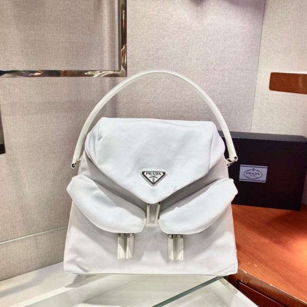 Pra*a signaux nylon and leather hobo bag