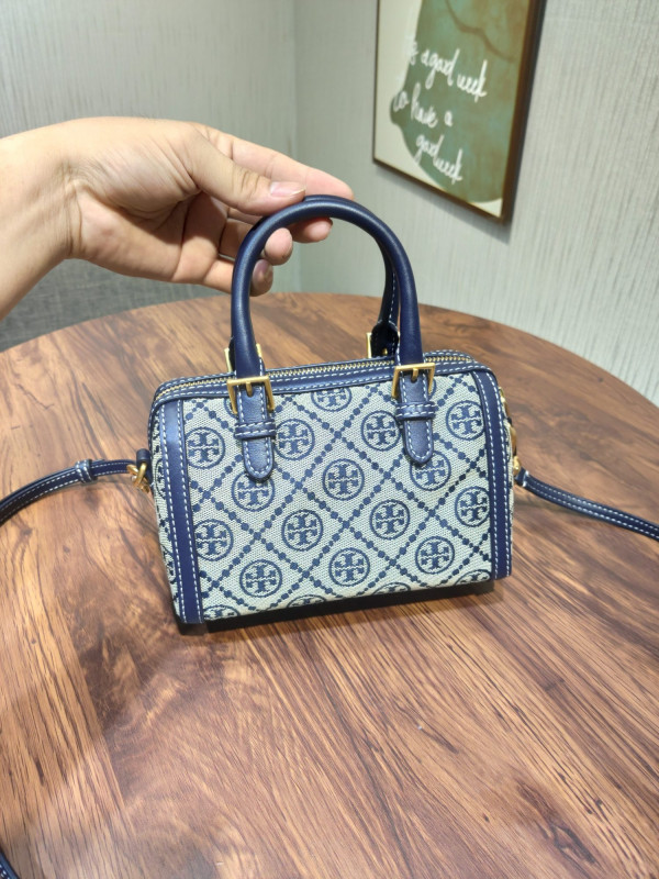 TORY BURCH T MONOGRAM Mini jacquard wine barrel bag