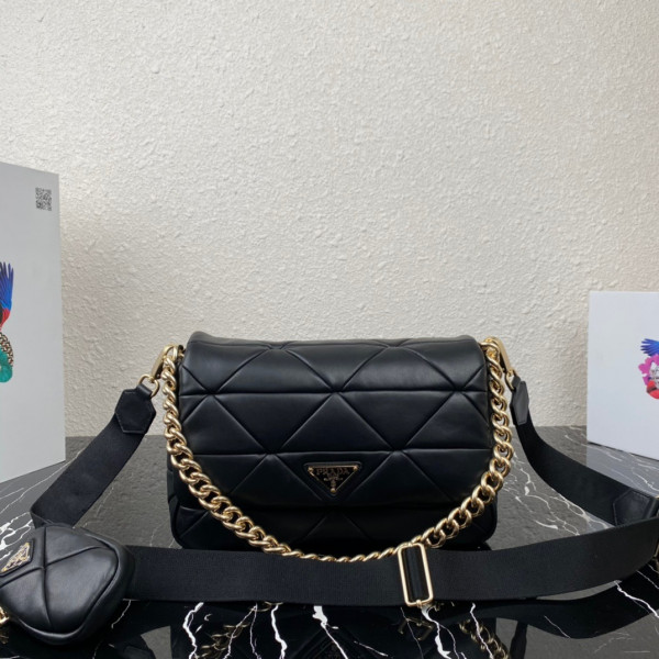 Pra*a system nappa leather patchwork bag
