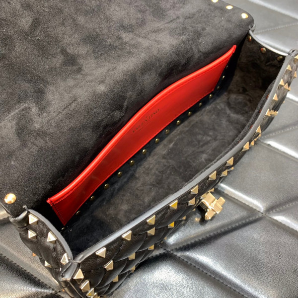 VALENTINO ROCKSTUD SPIKE SHOULDER BAG IN CRACKLE-EFFECT METALLIC
