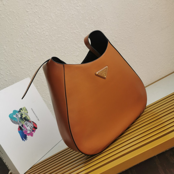 Pra*a large leather shoulder bag with topstitching