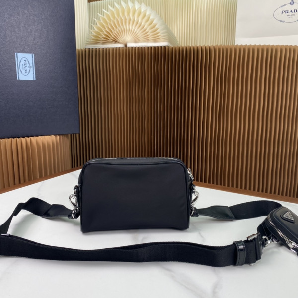 Pra*a re-nylon and brushed leather shoulder bag