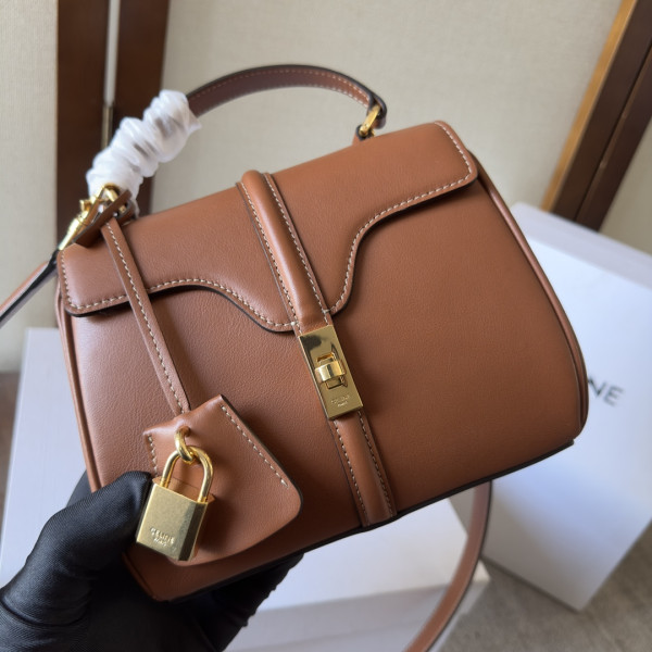 CELIN* MINI 16 IN SATINATED CALFSKIN-18.5*15.5*9cm