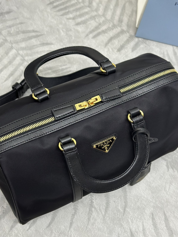 Pra*a re-nylon and saffiano leather top-handle bag
