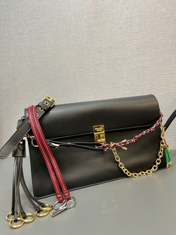 Pra*a soft sound large leather shoulder bag with charms