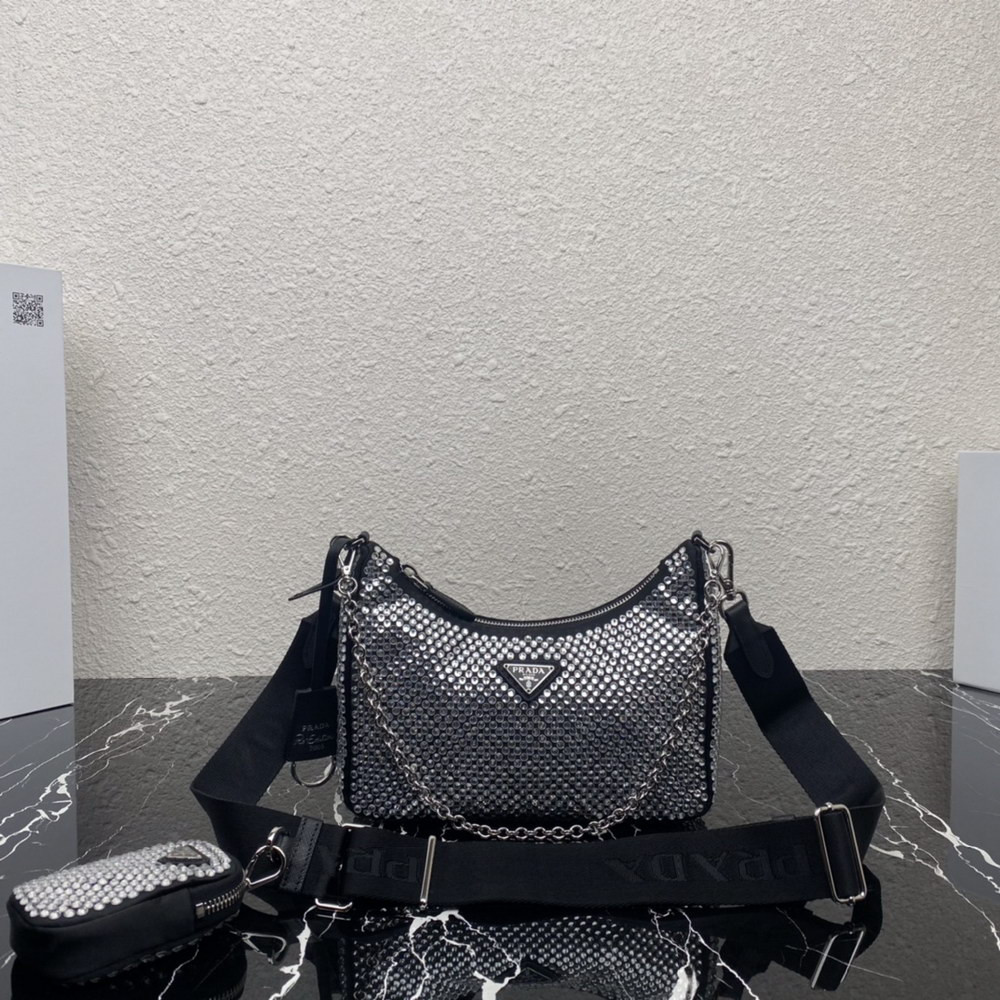Pra*a re-edition 2005 satin bag with crystals