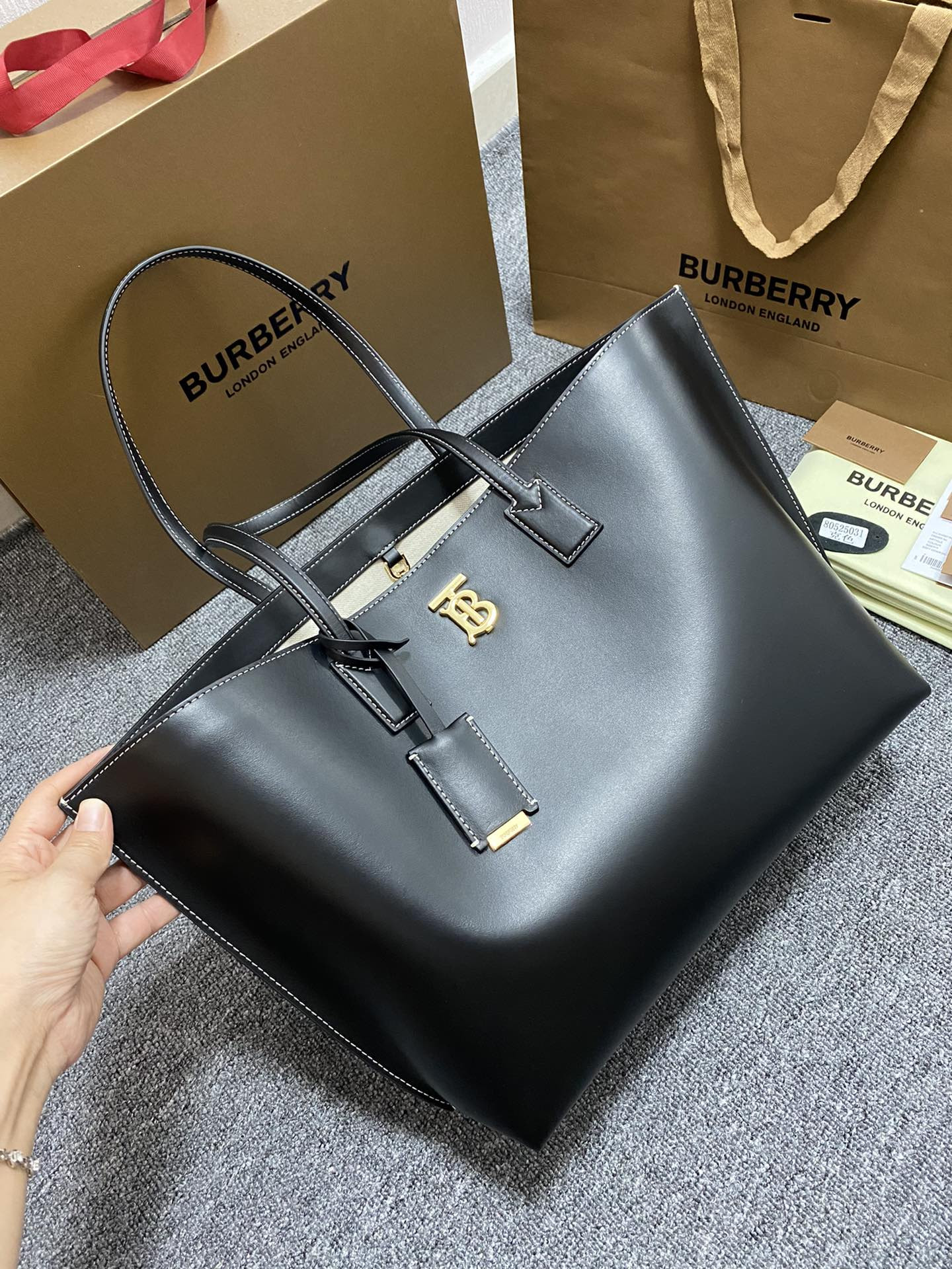 B**rry medium check tote bag-34*14*28cm