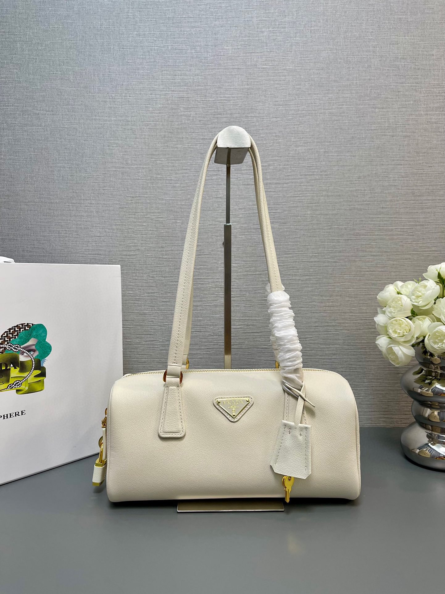 Pra*a re-nylon medium top-handle bag with padlock